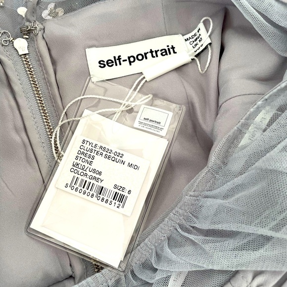 Self-Portrait cluster sequin midi dress in grey silver embellished S NWT - Picture 6 of 8